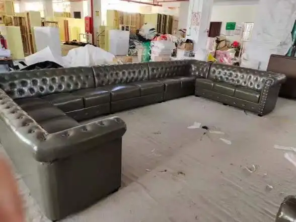 Роскошный комплект диванов chesterfield из зернистой кожи для гостиной американский диван на пуговицах Винтажный Зеленый