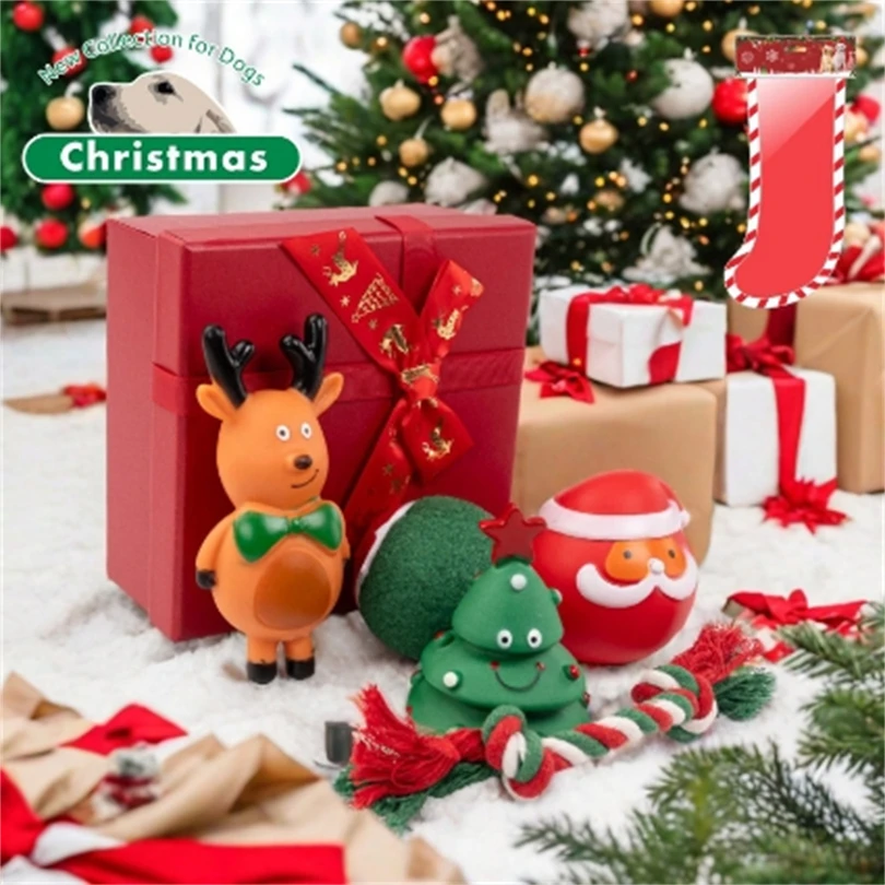 Christmas Dog Stocking Toys Set with Squeaky Toys Santa elk pet Toy