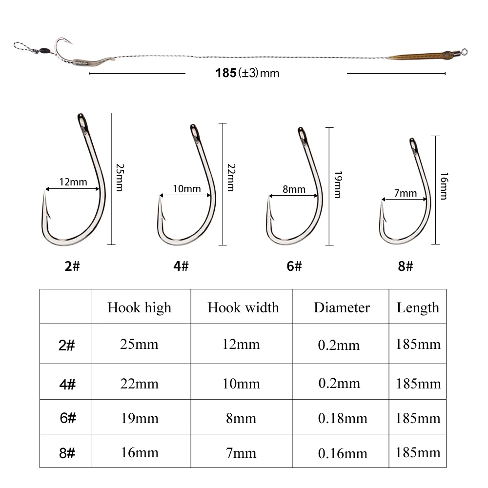 FTK Carp Fishing Hair Rigs Assorted Hand Tied Carp Fishing Hooks Size 2#4#6#8# Fishing Tackle Accessories Pesca