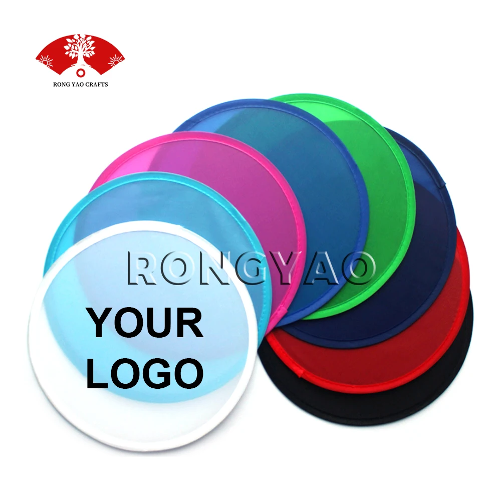 Promotional cheap nylon cloth folding hand fan sublimation blank custom logo round foldable flying disc for pet dog