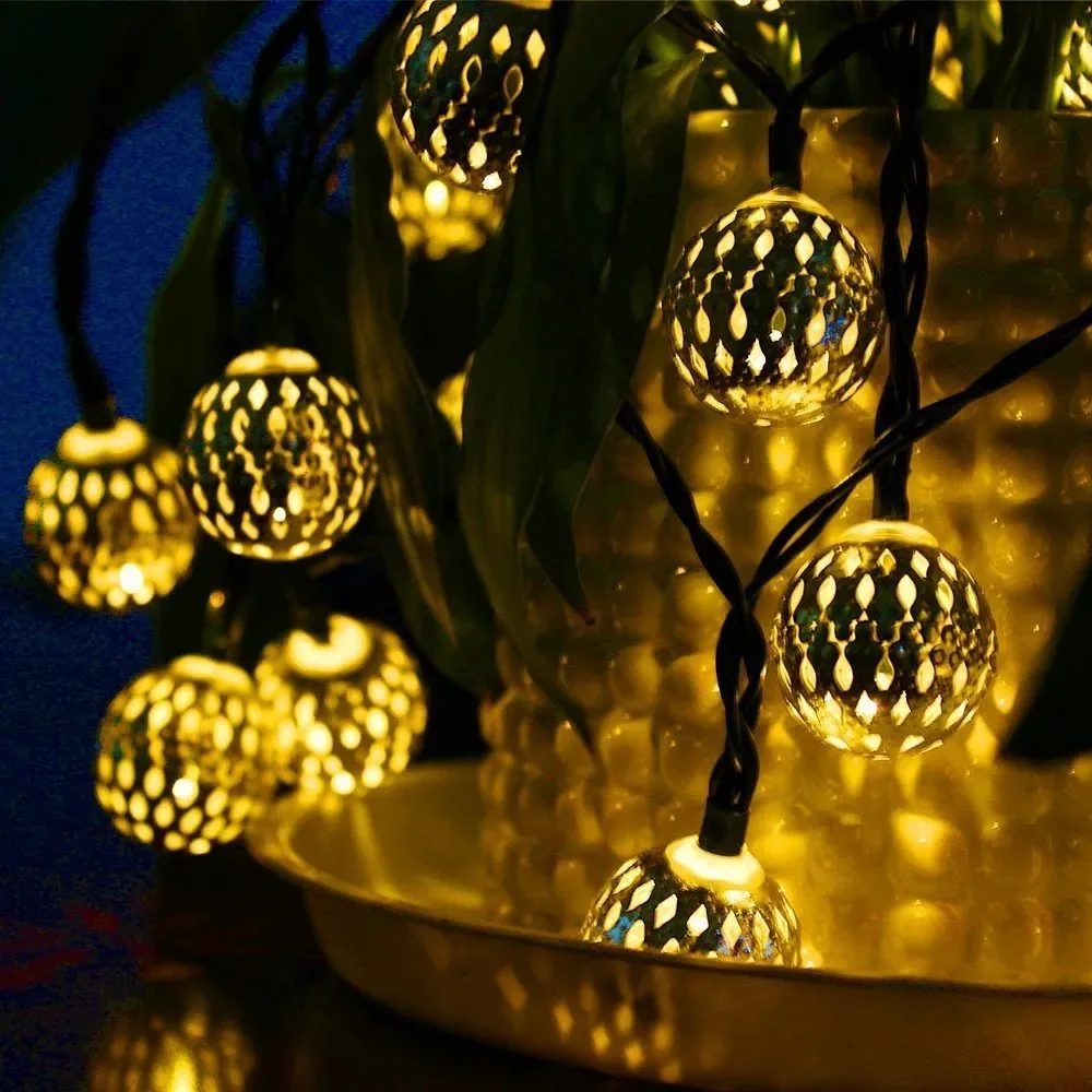 New Hollow Moroccan Christmas Iron Ball Romantic Room Decoration Led Hanging String Lights