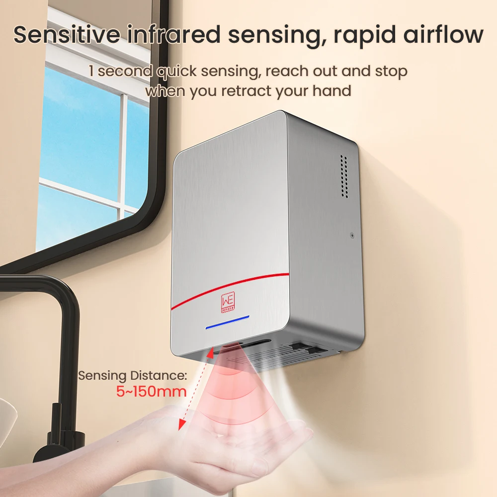 Commercial Lockable High Speed Wall Mount Automatic Sensor HPEA Hand Dryer With Hot and Cold Modes for Hospital