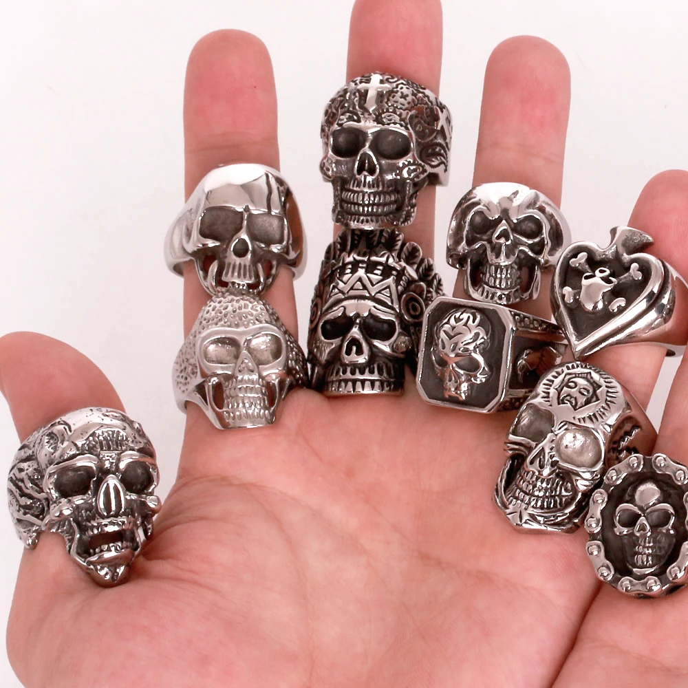 Anillo Wholesale Custom Vintage Stainless Steel Men Punk Skull Rings