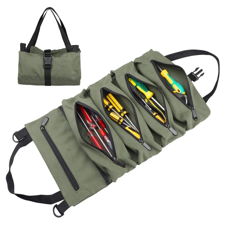 Factory OEM Multi-Purpose Canvas Wrench Roll Organizer Tool Roll Bag