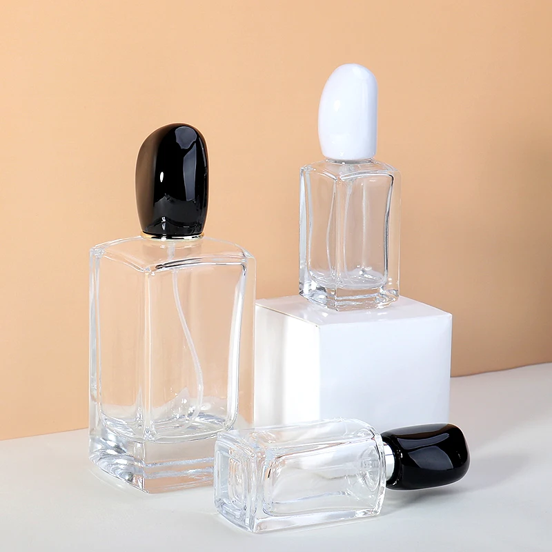 Luxury 100ml Transparent Glass Perfume Bottle Customized Empty with Matte Finish Lids Spray for Cosmetics Fragrance Creation