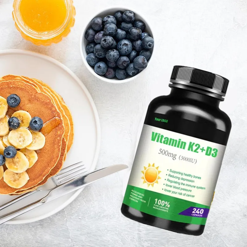 OEM/ODM/OBM Vegan Vitamin K2 Vitamin D3 Softgel Capsules Vitamin K2 MK7 Softgel 5000IU Vitamin D3 K2 Capsules Support Heart