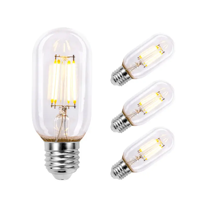 Tubular led Bulb 4W 5W 3000K E26 E27 Base Antique Edison Style T14 T45 T9 Clear Amber Glass Dimmable LED Filament Light Bulbs