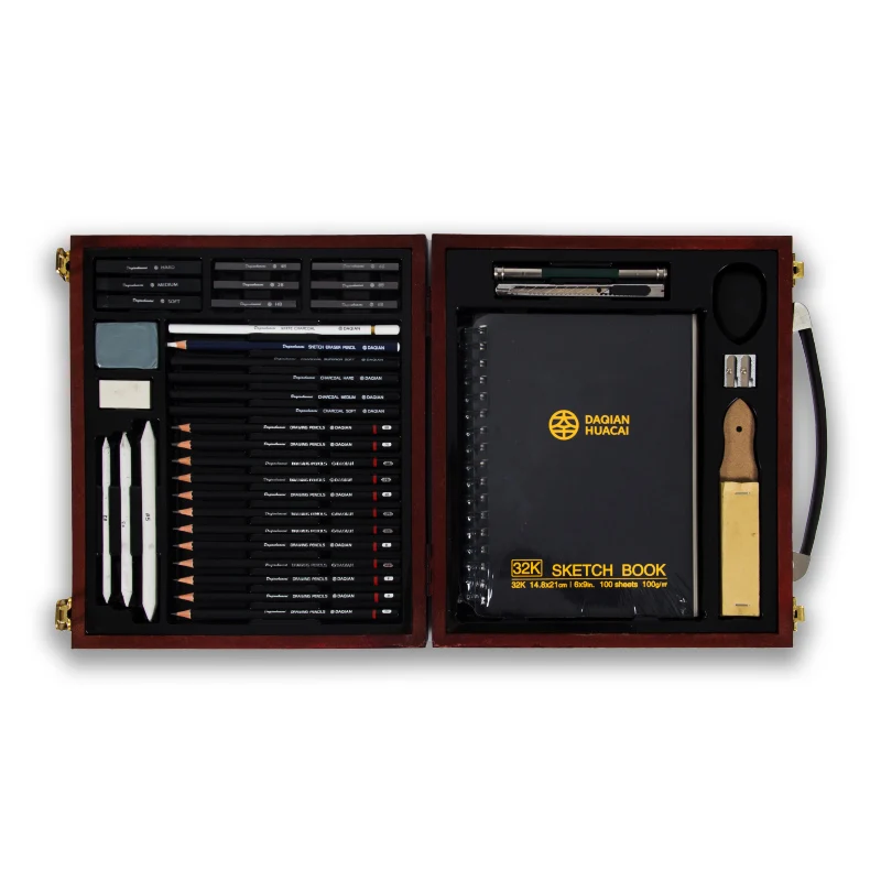 New Product Hot Sale 38pcs Deluxe Mega Sketching Pencil and Drawing Set in Wooden Box