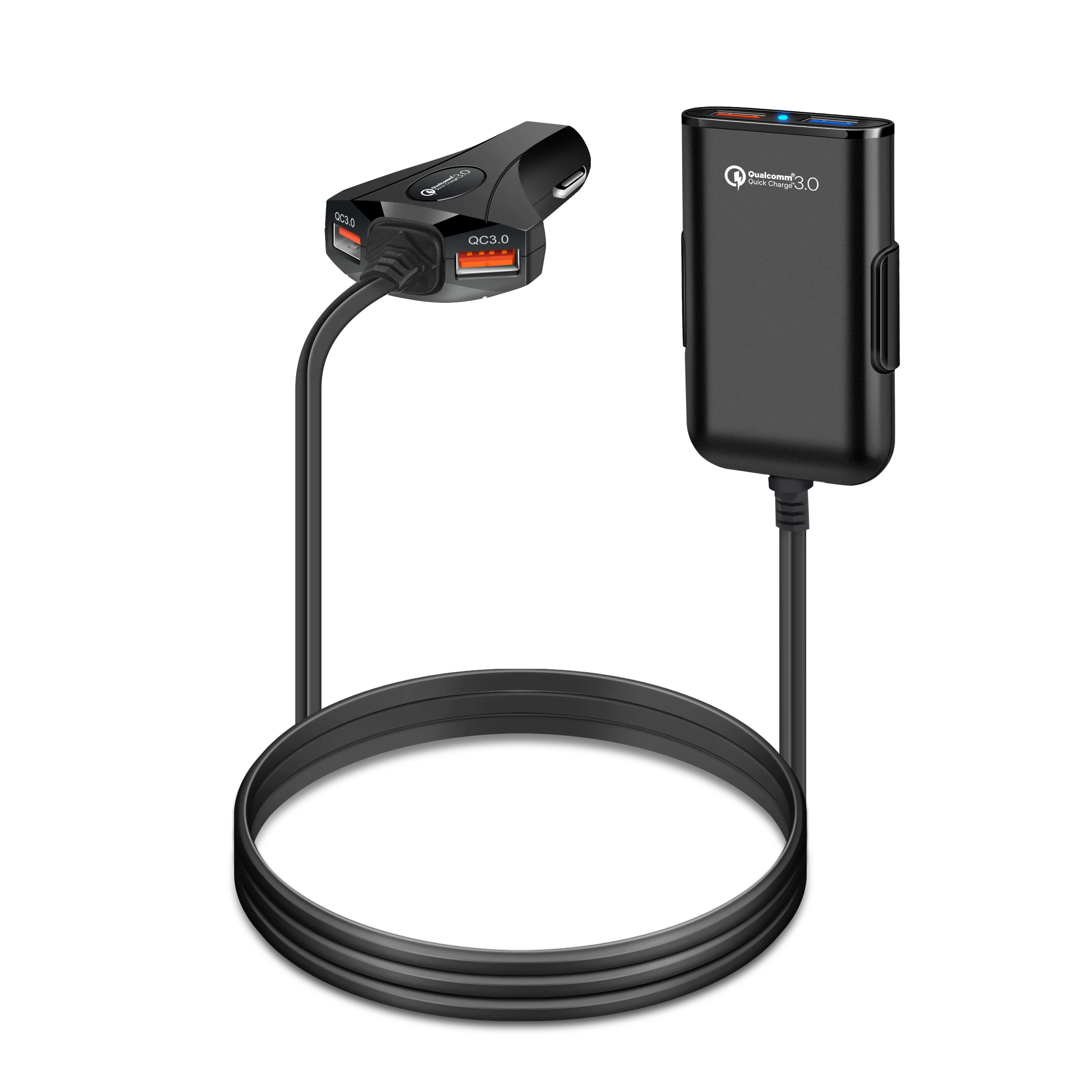 OEM 12A 60 Вт 4 порты и разъёмы быстро зарядное устройство адаптер qc 3,0 удлинитель Кабель USB Автомобильное зарядное устройство для задн