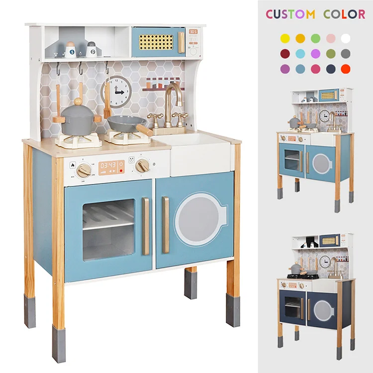 FSC Factory Electronic Stove Toy Wooden Play Kitchen Set for Boys Girls Age 3+ W10C948