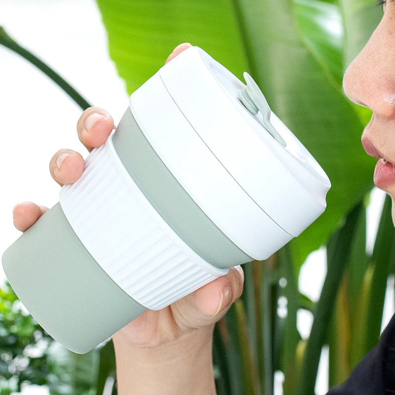Custom Reusable 12 16 oz Portable Foldable Silicone Folding Collapsible Silicon Travel Coffee Cup Mug To Go