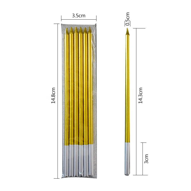 Metallic Birthday Candles in Holders Champagne Gold Tall Birthday Cake Candles Long Thin Cupcake Candles for Birthday