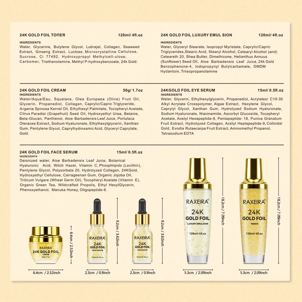 Hot Sale 24K Gold  Anti-aging Skin Care Set Moisturizer Nourishing Serum Cream  Facial Kit 24k Gold Face Serum Set