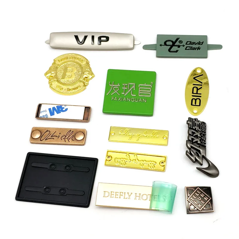 Logo Engraved Charm Handbag Clothing Logos Label Tags Custom Branding Bag 3D Metallic Gold Plate Labels Metal Tags