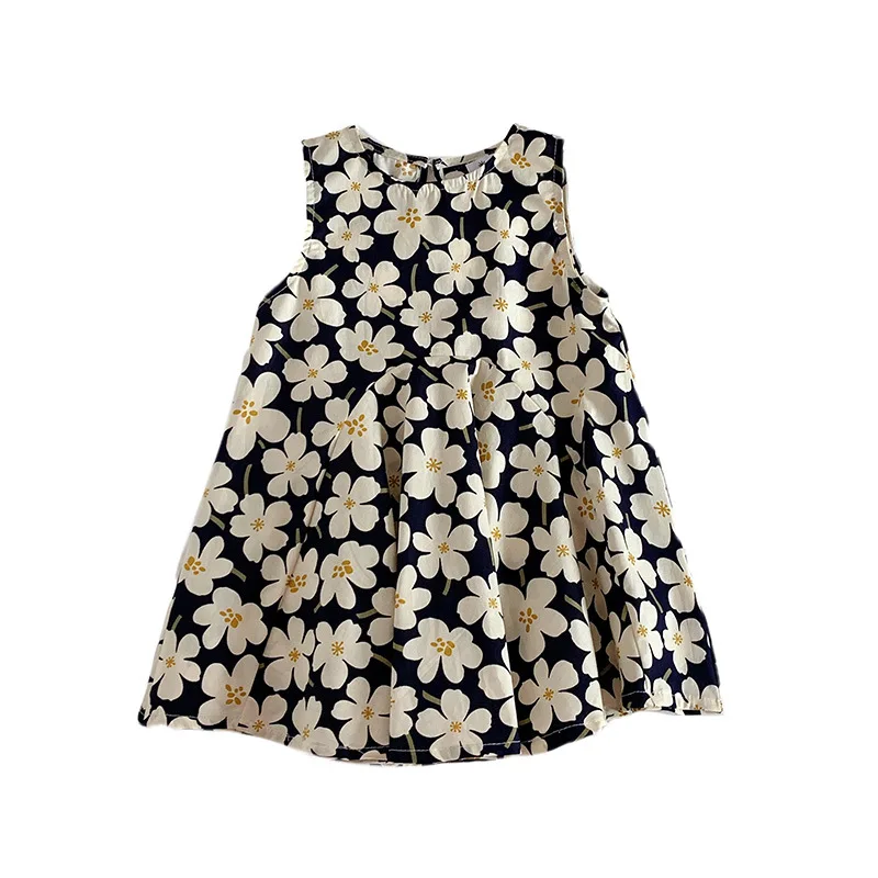 Yalindars Summer New Kids Sundress Sleeveless Floral Princess Dress with O-Neck Collar Long Knee-Length Sweet Pattern Design