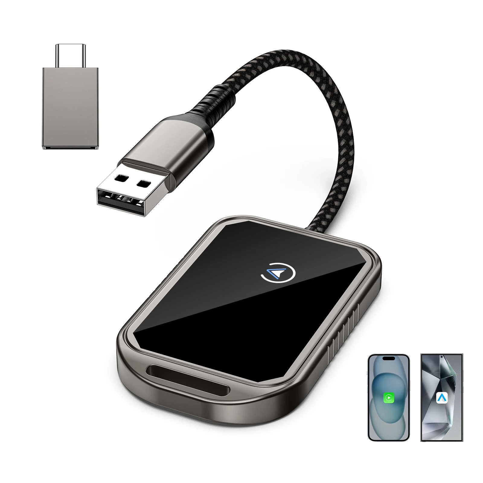 New Wireless Carplay Android Auto 2IN1 Adapter with USB Cable Car Play 5GHz WIFI Wireless USB Carplay Adapter