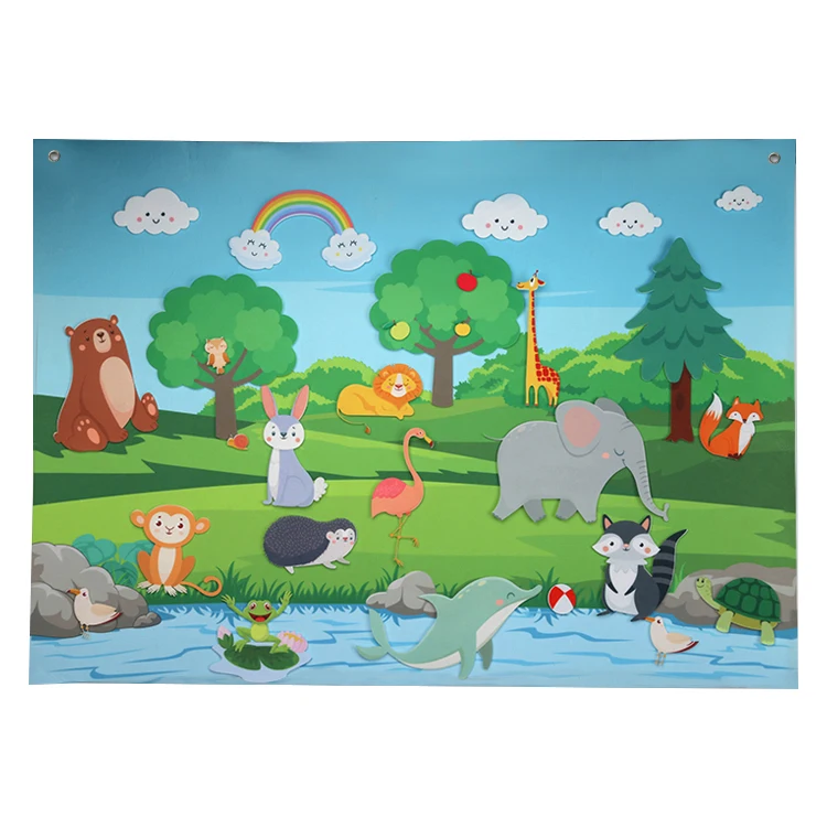 Montessori kids felt flannel busy board stories educational baby diy toys felt animals zoo safari toy