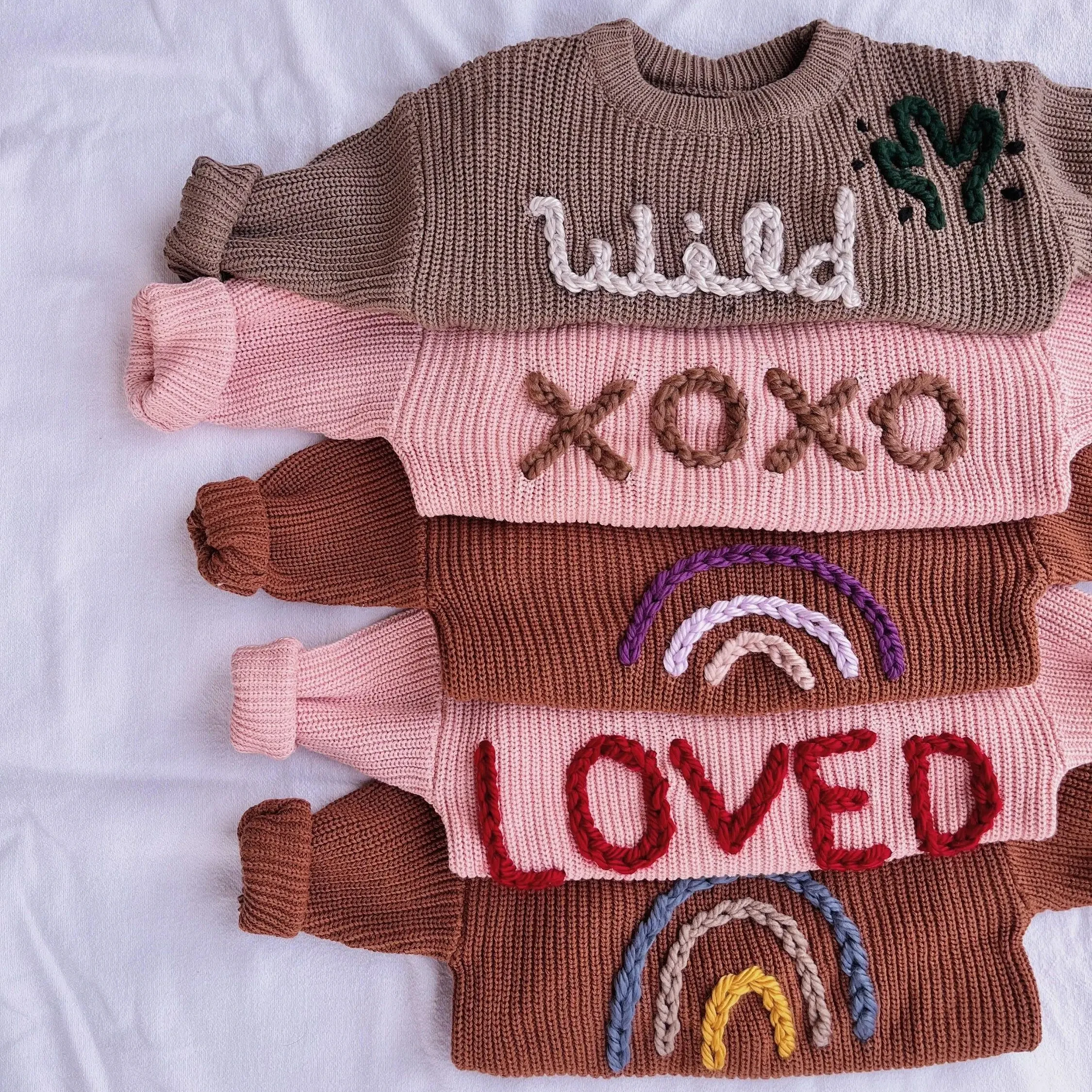 Personalized Hand Embroidery Holiday Valentine Halloween Name Knit Name Baby And Toddler Sweaters
