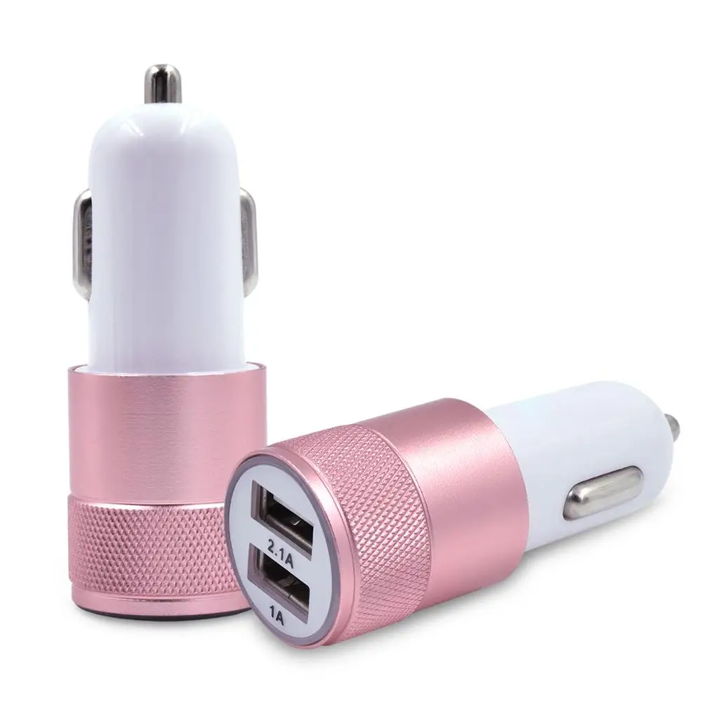 Best Selling Aluminium Alloy USB Car Charger Adapter 5V 2A Portable Dual USB Car Charger for Mobile Phone