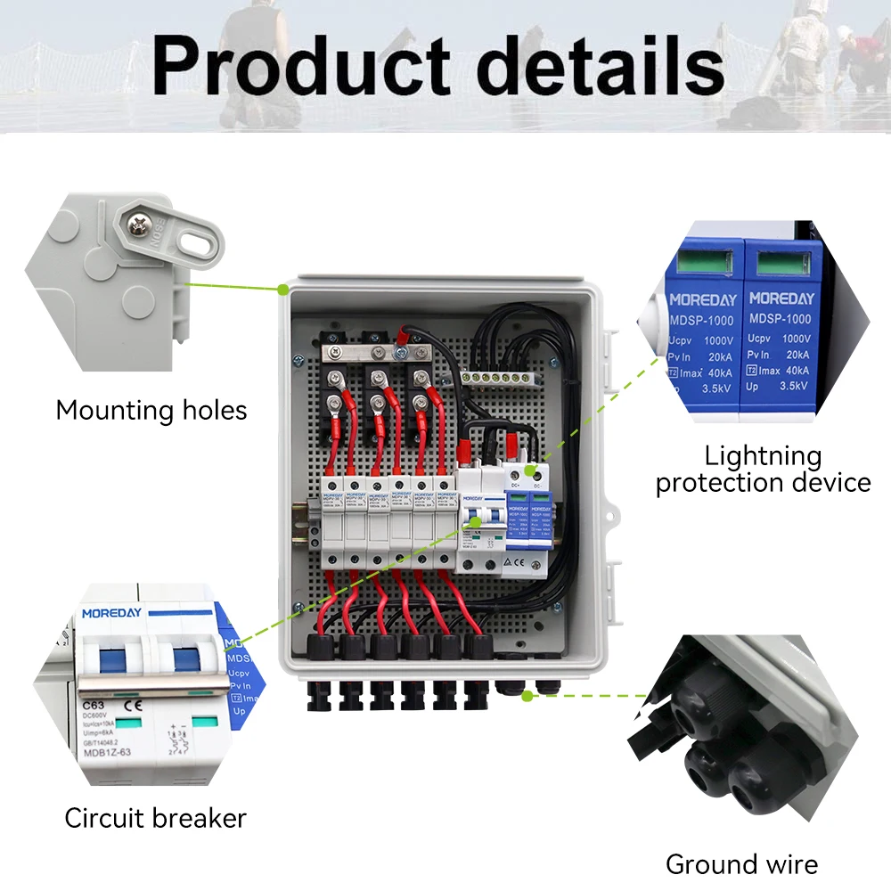 1000V 2 4 6 8 10 12 16 String Solar Combiner Box Plastic Shell IP65 IP66 PV Combiner Box for Solar Panel