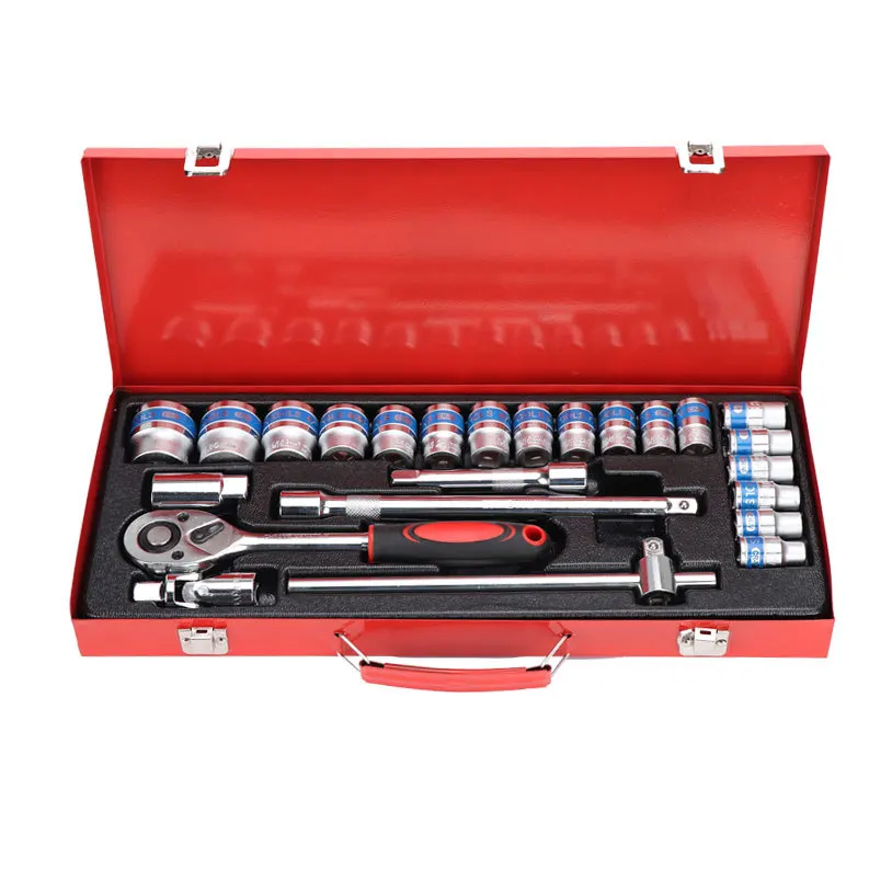 HF2021  24pcs Ratchet Handle Socket Set Car Repair Tool Kit Metal Box Tool Set Crv Socket Set