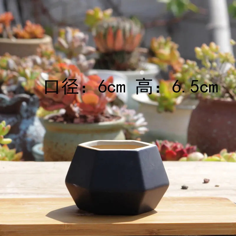 European style simple succulent flower pot wholesale Breathable pots Geometric ceramic basin Black and white creative flower pot