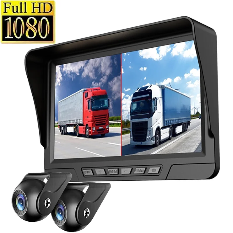 7-дюймовый видеорегистратор для грузовых регистраторов 1080P AHD CCTV 2-канальный 12-36 В с разделенным экраном и покадровой видеокамерой 512 ГБ