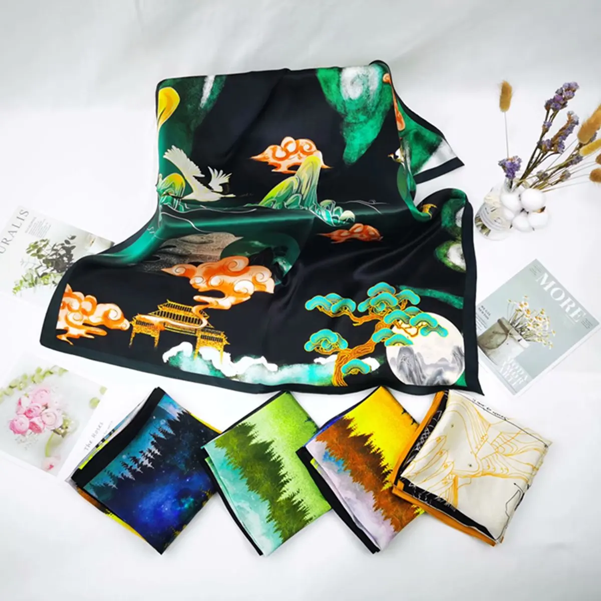 All-around big dot small square scarf silk scarf women 70*70CM Korea Dongdaemun summer INS 100%  pure silk scarf from China