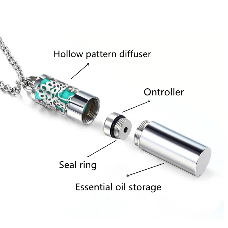 Open aromatherapy essential oil perfume bottle couple necklace stainless steel pendant