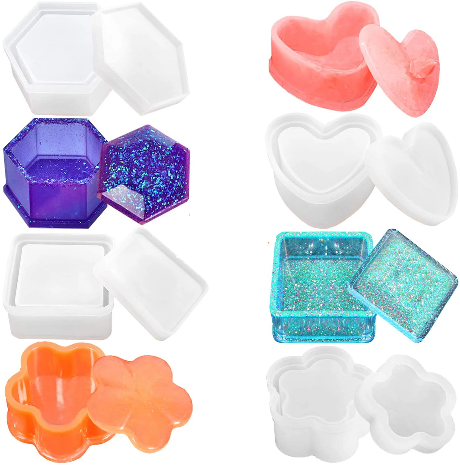 5 PCS Jewelry Box Molds Box Resin Molds Silicone Resin Molds