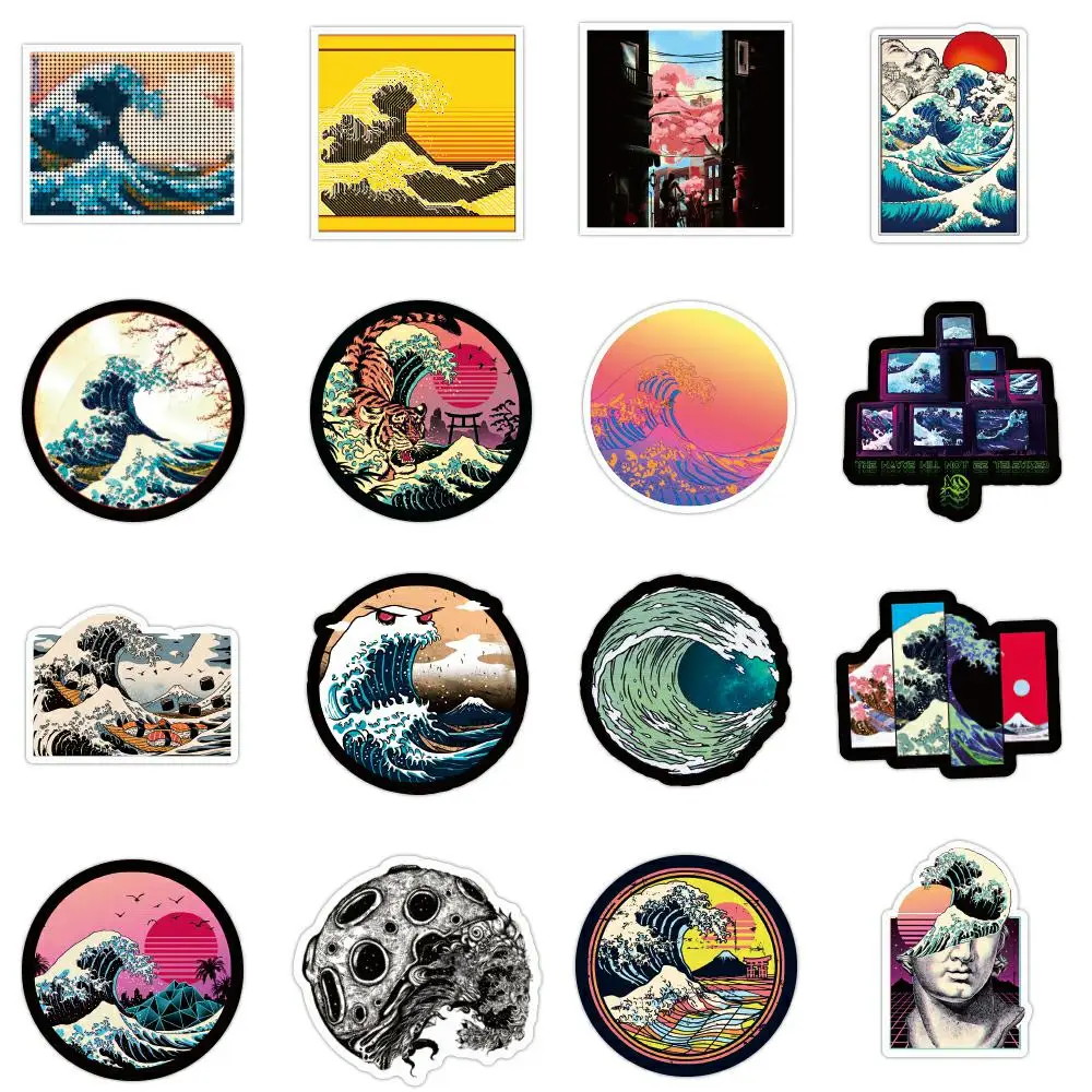 50 Pcs Japanese Art Painting Beach Wave Collection Stickers Scrapbook Diary Paper Decals Waterproof Vinyl Custom Stickers
