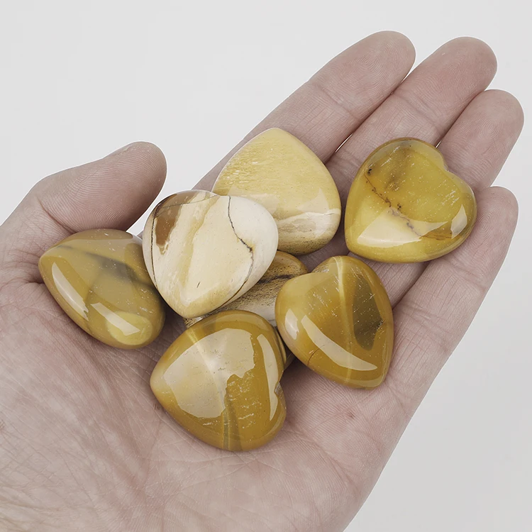 Top Selling Natural Raw Healing Crystal Yellow Mookaite Heart Beads Tumble Palm Stone