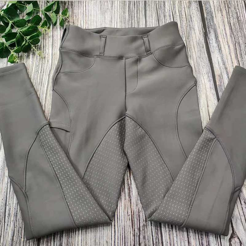 Gray Women Winter Fleece Equestrian Delights Leggings Racing Breeches Equestrianism Pants Polyester Horseback Riding Clothing