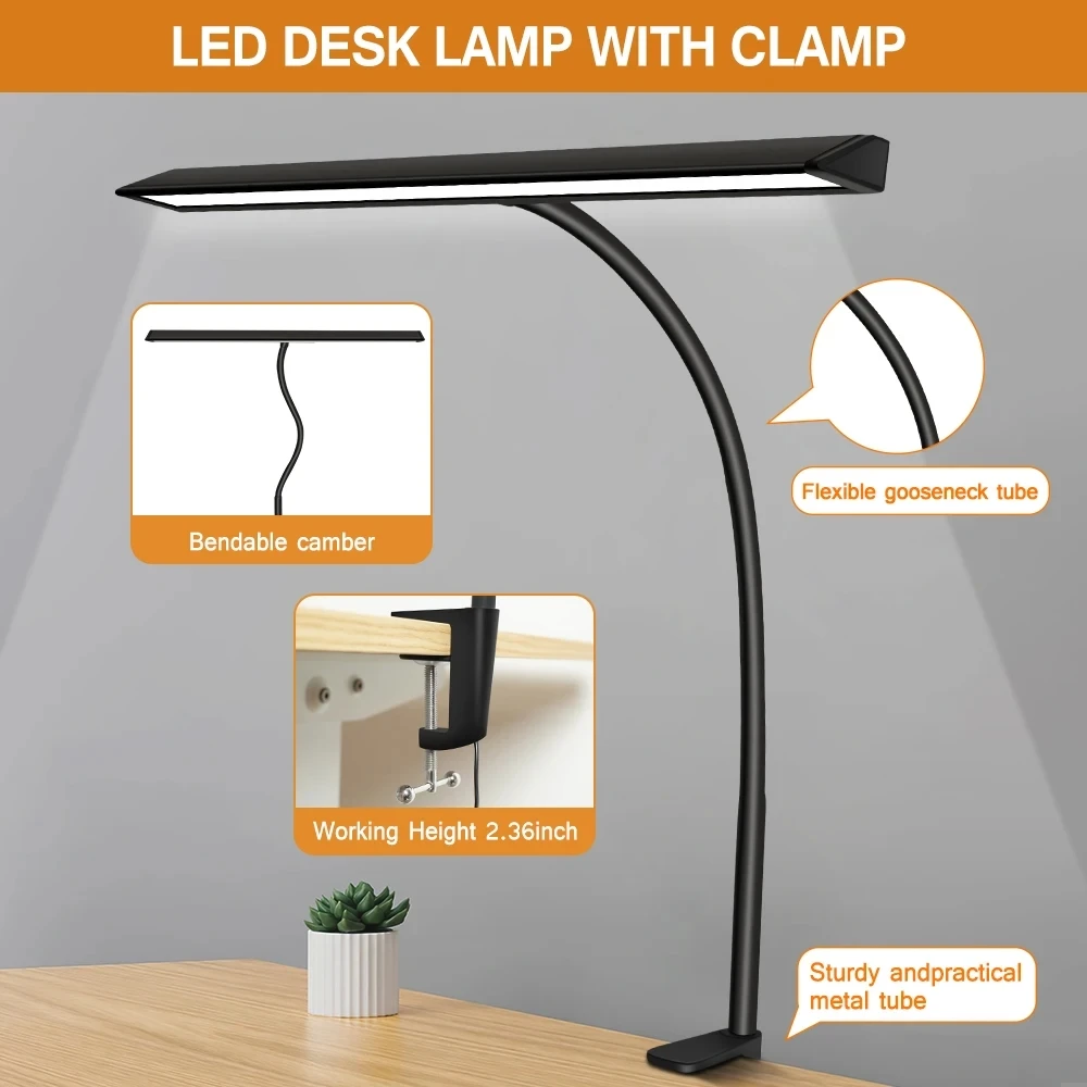 Single Head LED Reading Desk Lamp Dimmable Clip On USB Table Light 5 Lighting Modes Flexible For Office Study Table Lamp