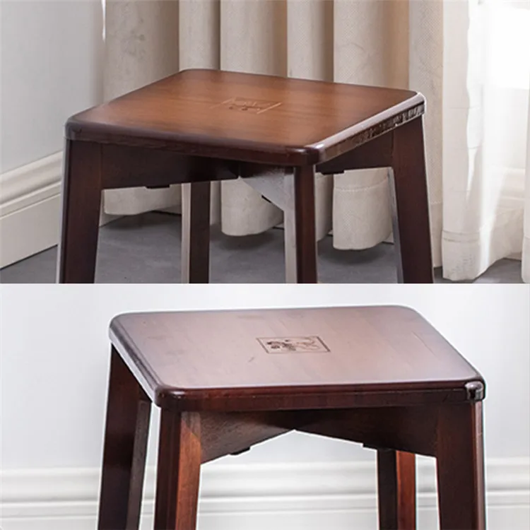 
2021 New Square Revolving Wooden Bamboo Kitchen Breakfast Bar Stool High Stool 