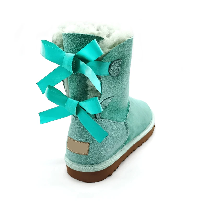 Зимние Детские женские ботинки с милым бантом, теплые зимние ботинки из искусственного овечьего меха