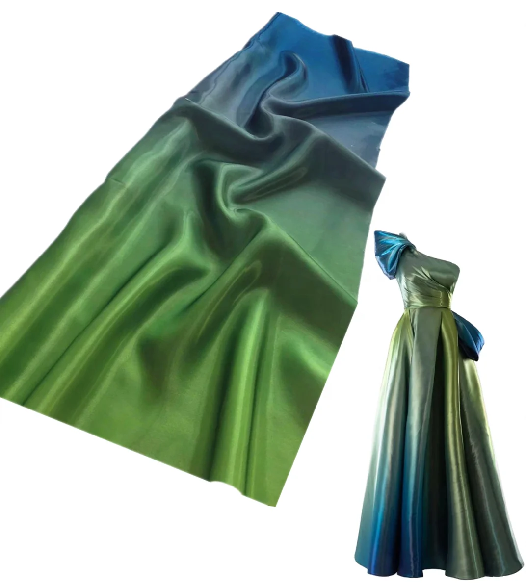 glossy ombre printing iridescent crystal mikado fabric for dress