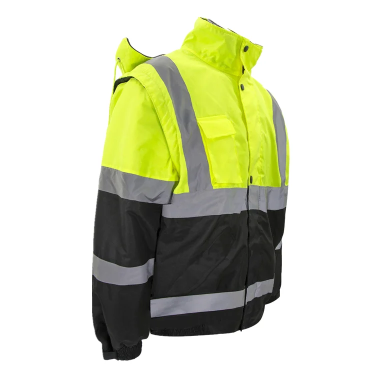 ZUJA Waterproof Pockets Detachable Hood and Sleeve Safety Bomber Jacket