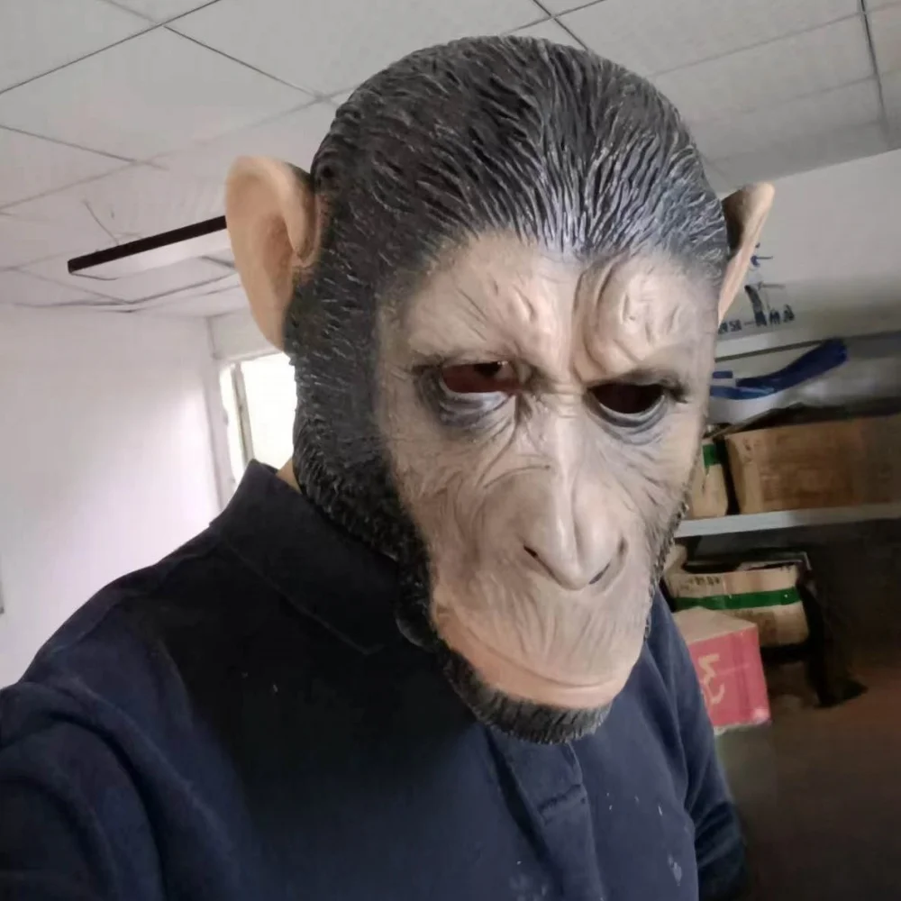 1pc Animal Apes Chimp Head Latex Mask Full Head Gorilla Caesar Monkey Mask Halloween Costume Cosplay Party for Adults