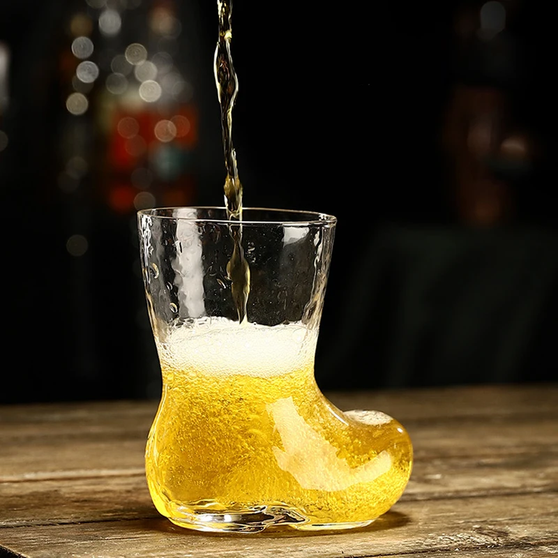 In stock RTS Custom Logo shaped Water Drinking Juice Glass Cup Clear 430ml Beer mug shoes shaped Glass mug