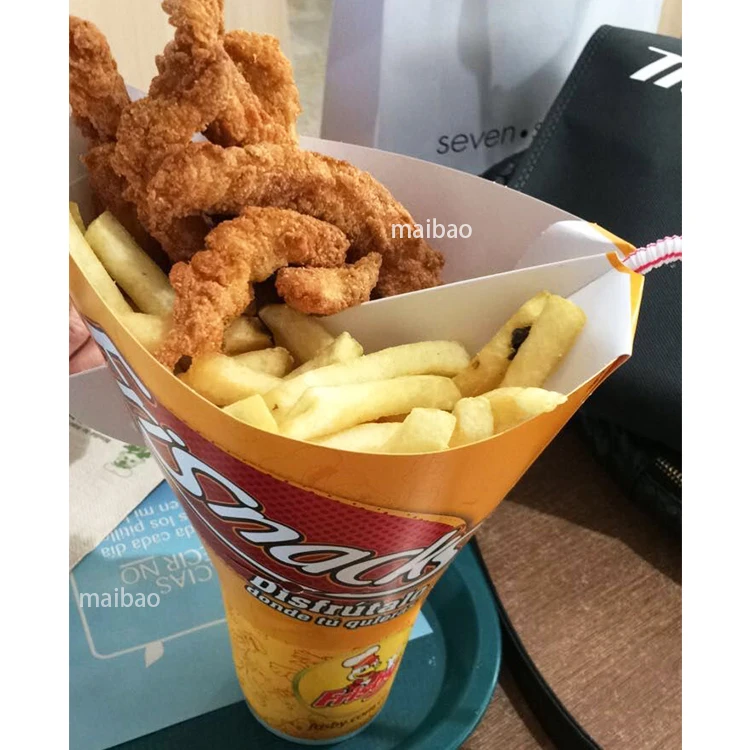Disposable 2 in 1 drink and snack cups fries fried chicken divider paper cone juice takeaway cup food container cup with straw