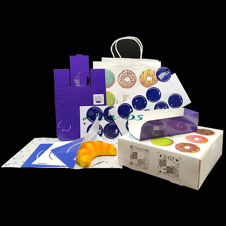 Bakery shop take out series packaging products Macaron sweeties Croissant cakes Cookies box and bag packaging