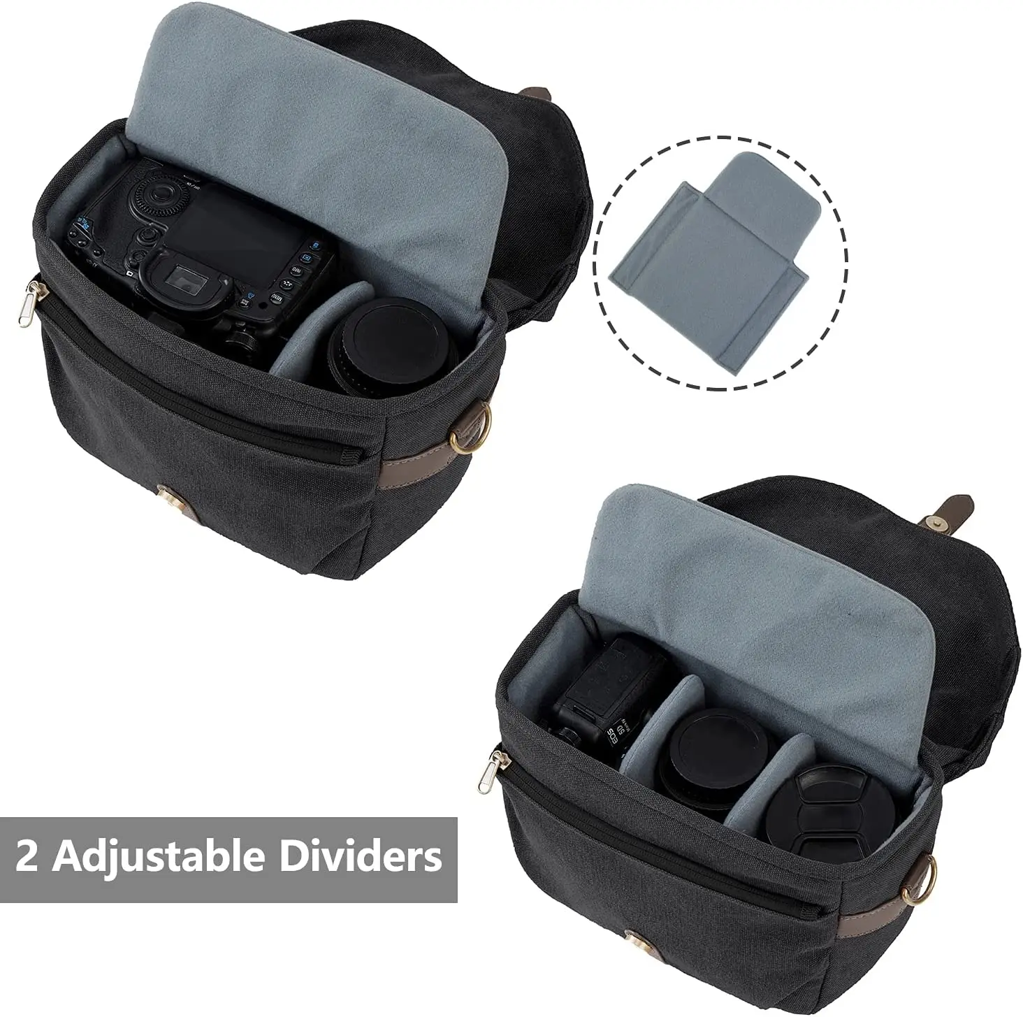 Camera Bag SLR DSLR Canvas Camera Case, Vintage Padded Camera Shoulder Bag with Rain Cover