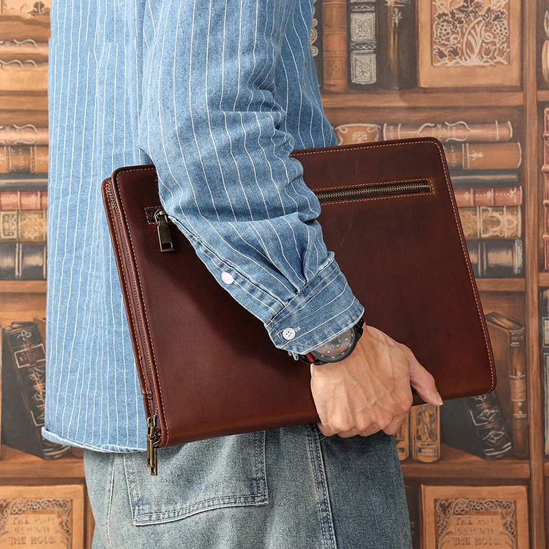 Suitable for 12.9-inch IPad Leather Laptop Bag Genuine Leather Laptop Bag Vintage Crazy Horse Leather Laptop Bag With Pen Case