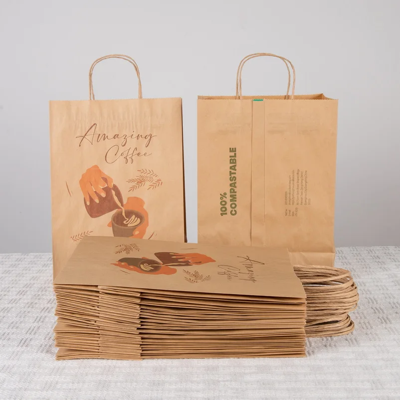 Large Small Mini Size Brown Craft Paper Bag Recycled Food Bread Tea Packaging White Kraft Paper Bag With Your Own Logo Printed