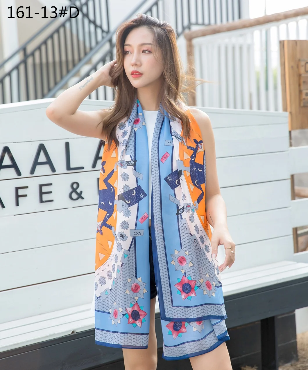 Multi-color silk twill comic print scarf for women sunscreen office scarf shawl party