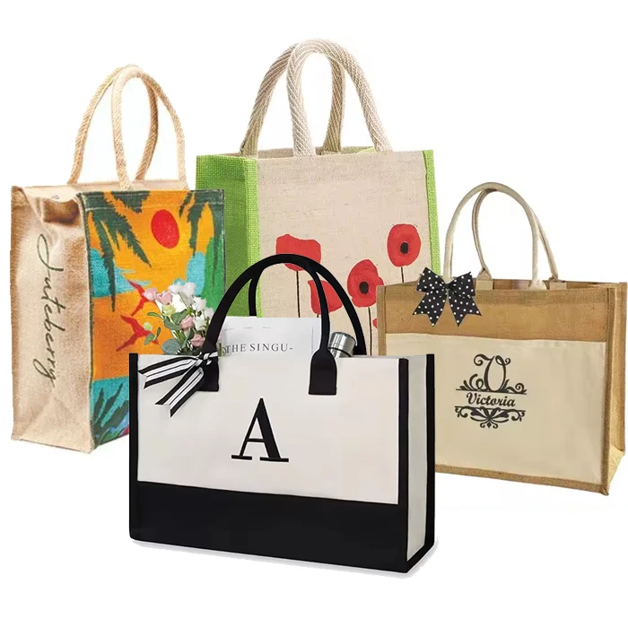 manufacturers custom eco friendly handmade gift beach carrier canvas burlap jute fabric gunny sack shopping non woven tote bags