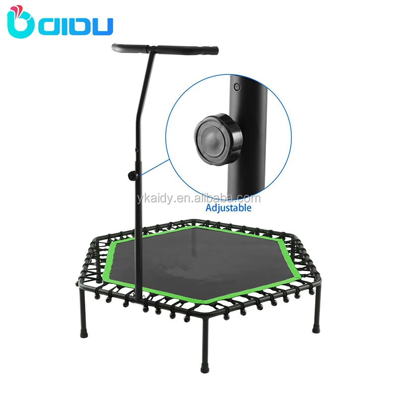 Trampoline Adults Folding Jumping Mat Fitness 45 Inch Indoor Hexagon Mini Gymnastic Trampolines With Safety Handle Bar