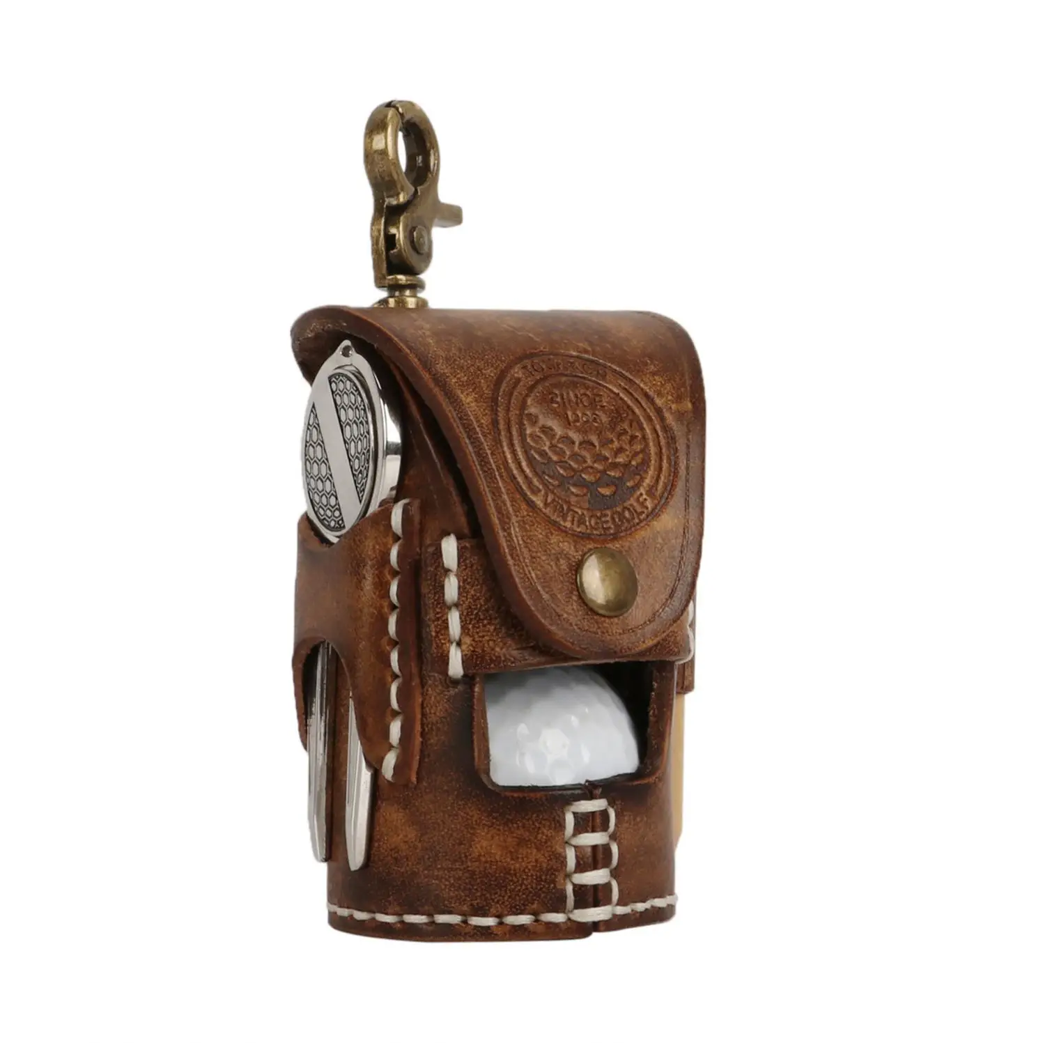 Vintage Portable Golf Ball Bag Pouch Divot Tool Tee Holder Belt Hip Sack 2 Balls Vegetable Leather Waist Golf Carrier