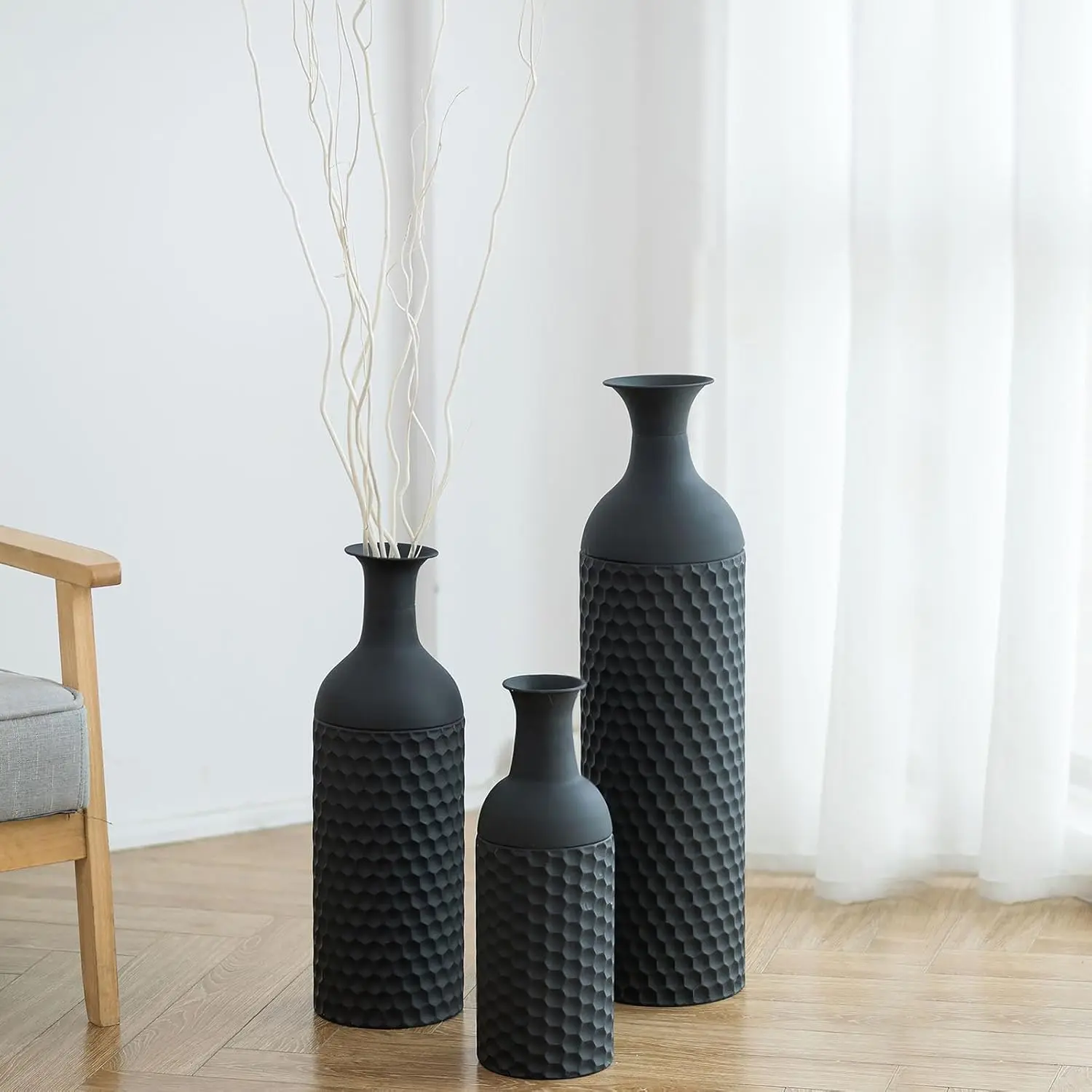 Lander Set of 3 Metal Floor Vase Giant Floor Standing Vintage Floor Vase for Living Room